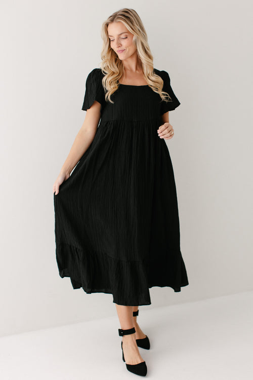 'Babbette' Square Neck Flutter Sleeve Midi Dress