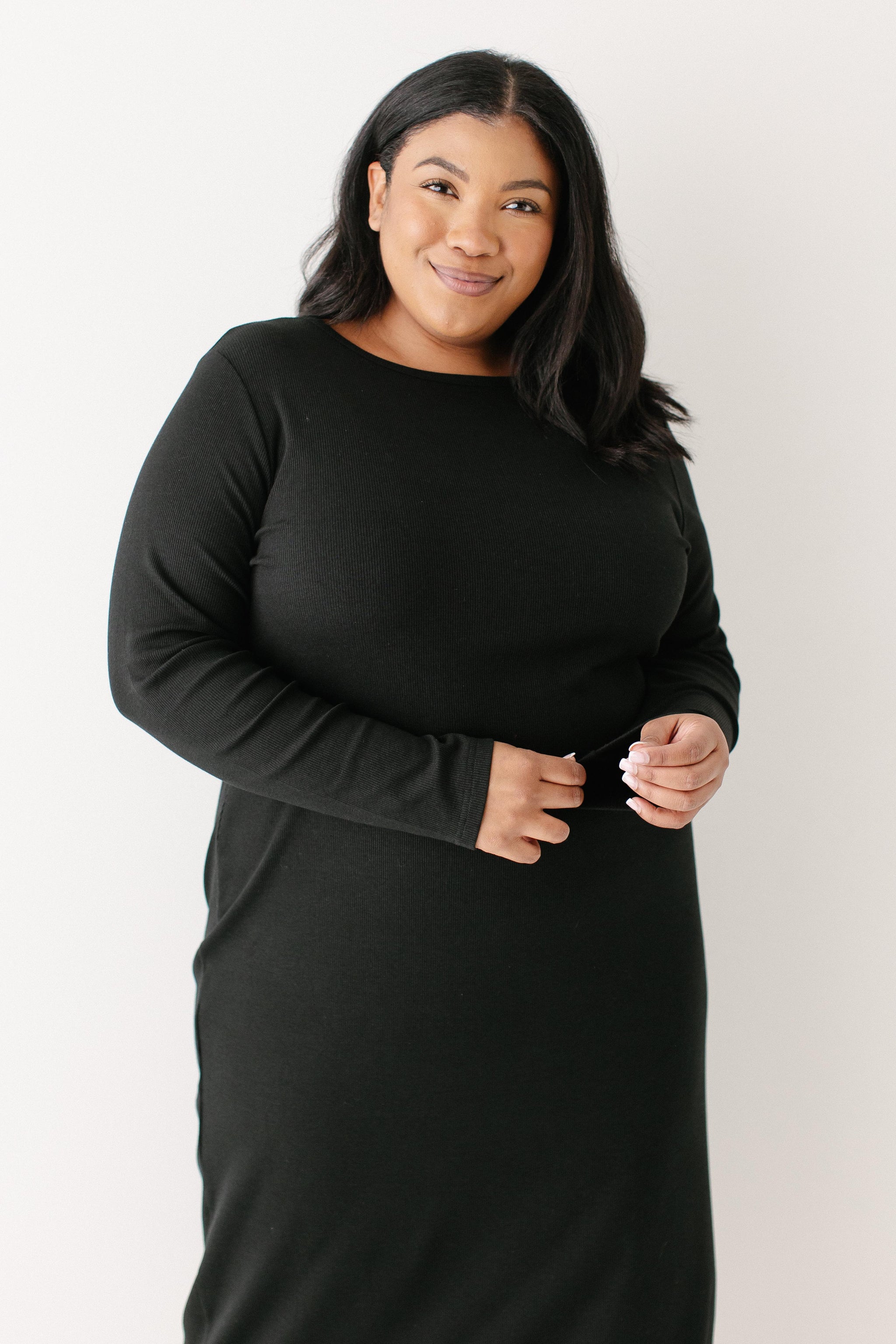 Constance Bamboo Blend Ribbed Long Sleeve Midi Dress FINAL SALE