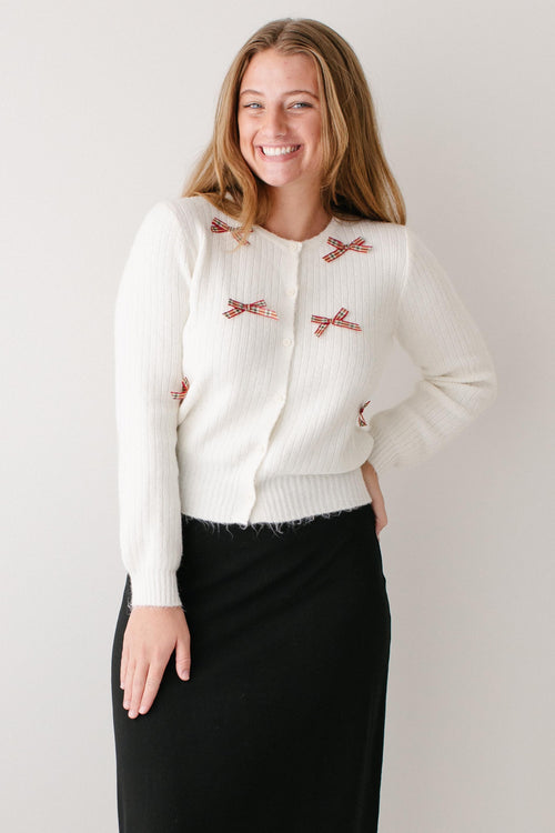 'Holly' Plaid Bow Cardigan