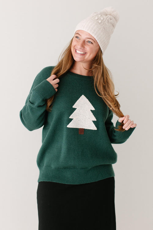 'Fraser' Fir Tree Sweater in Hunter Green