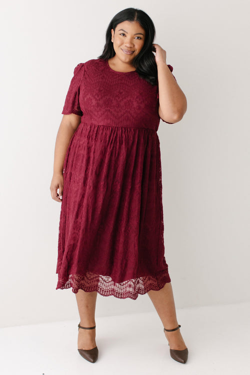 Plus 'Jewel' Lace Overlay Midi Dress