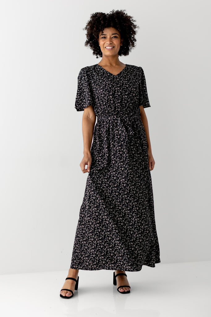 'Esther' Ditsy Floral Maxi Dress in Black FINAL SALE – The Main Street ...