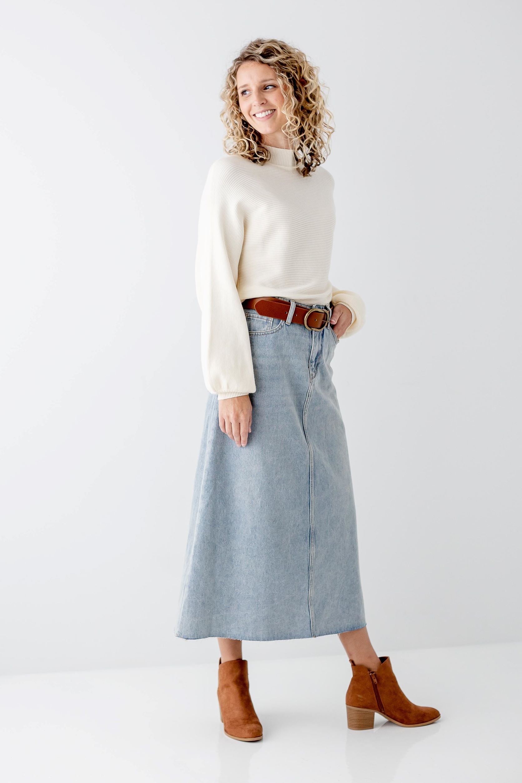 Brooke' A-Line Denim Midi Skirt – The Main Street Exchange