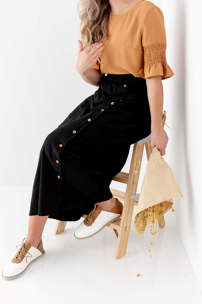 Avonlea' Button Down Maxi Skirt in Black FINAL SALE – The Main