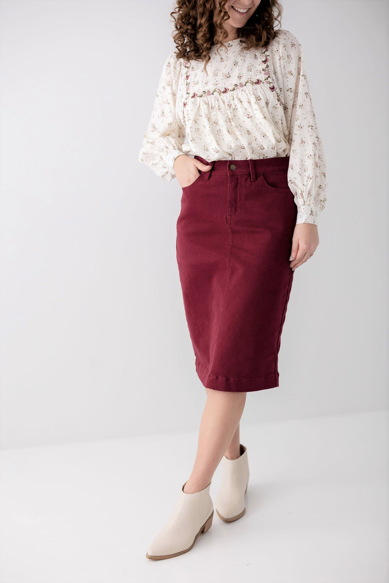 'Leah' Vintage Denim Skirt in Burgundy FINAL SALE – The Main Street ...
