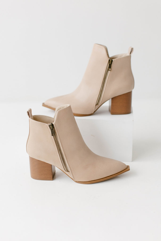 'Provence' Block Heel Boots in Beige FINAL SALE