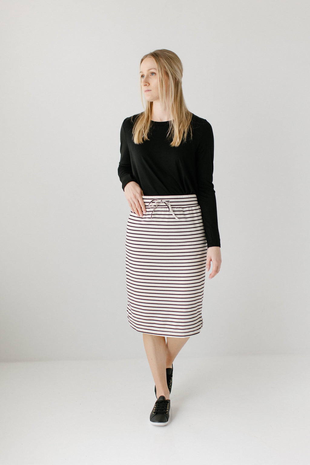 'Olivia' Skirt in Cream with Black Stripes