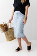 'Sara' Classic Knee Length Denim Skirt in Vintage Wash