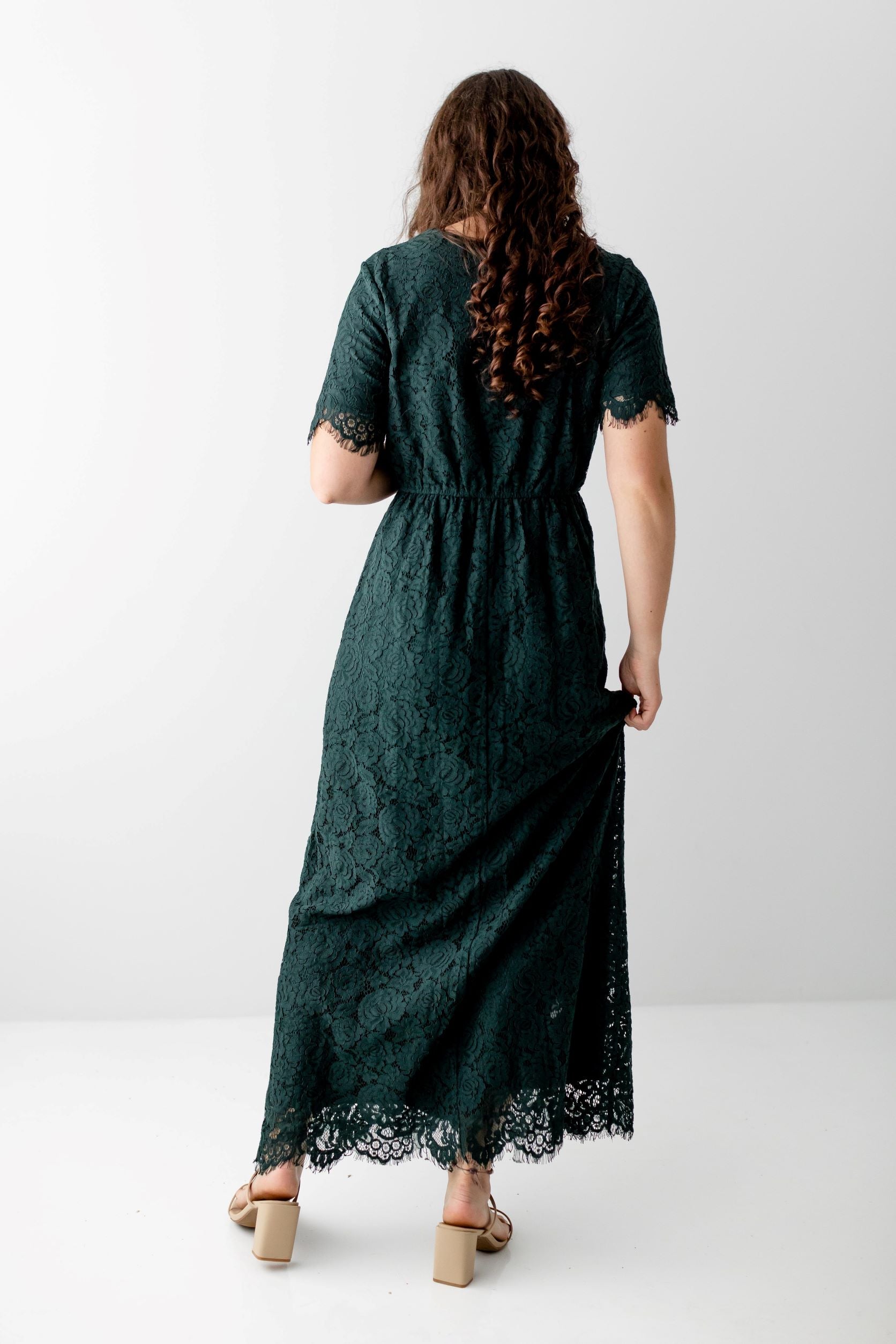 Odessa' Lace Maxi Dress in Forest Green