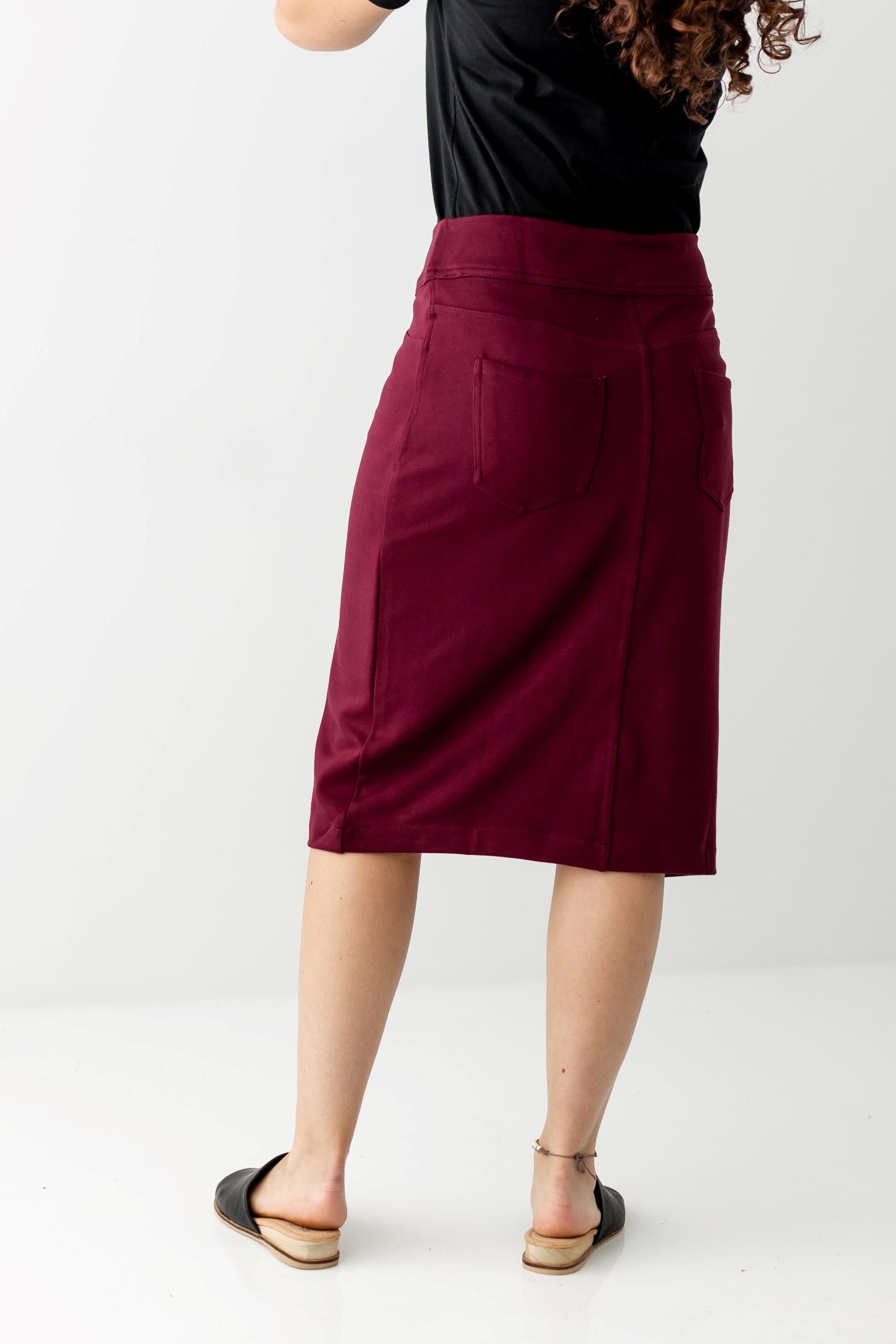 'Sara' Knit Denim Skirt in Burgundy FINAL SALE