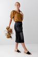 'Sara' Classic Knee Length Denim Skirt in Vintage Black
