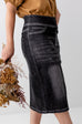 'Sara' Classic Knee Length Denim Skirt in Vintage Black
