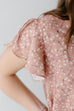 'Kyla' Floral Print Tulip Sleeve Top in Deep Rose