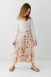 'Layla' Girl Tiered Floral Print Skirt in Off White