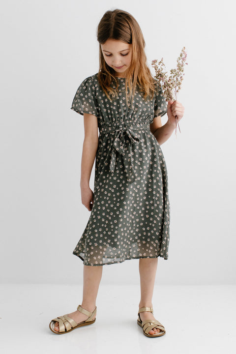'Ramona' Girl Floral Dress in Sage