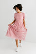 'Colette' Embroidered Lace Midi Dress in Pink FINAL SALE