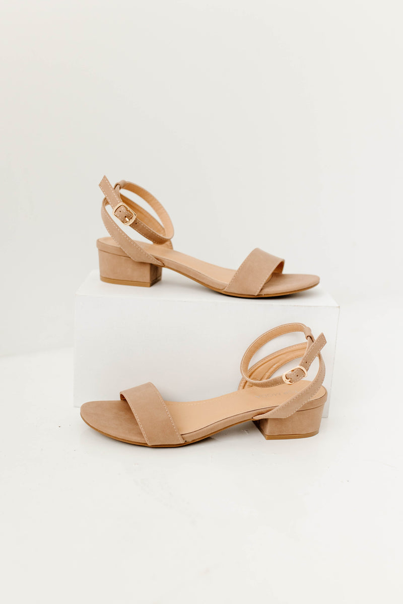 'Vienna' Low Heel Ankle Strap Sandals in Taupe – The Main Street Exchange