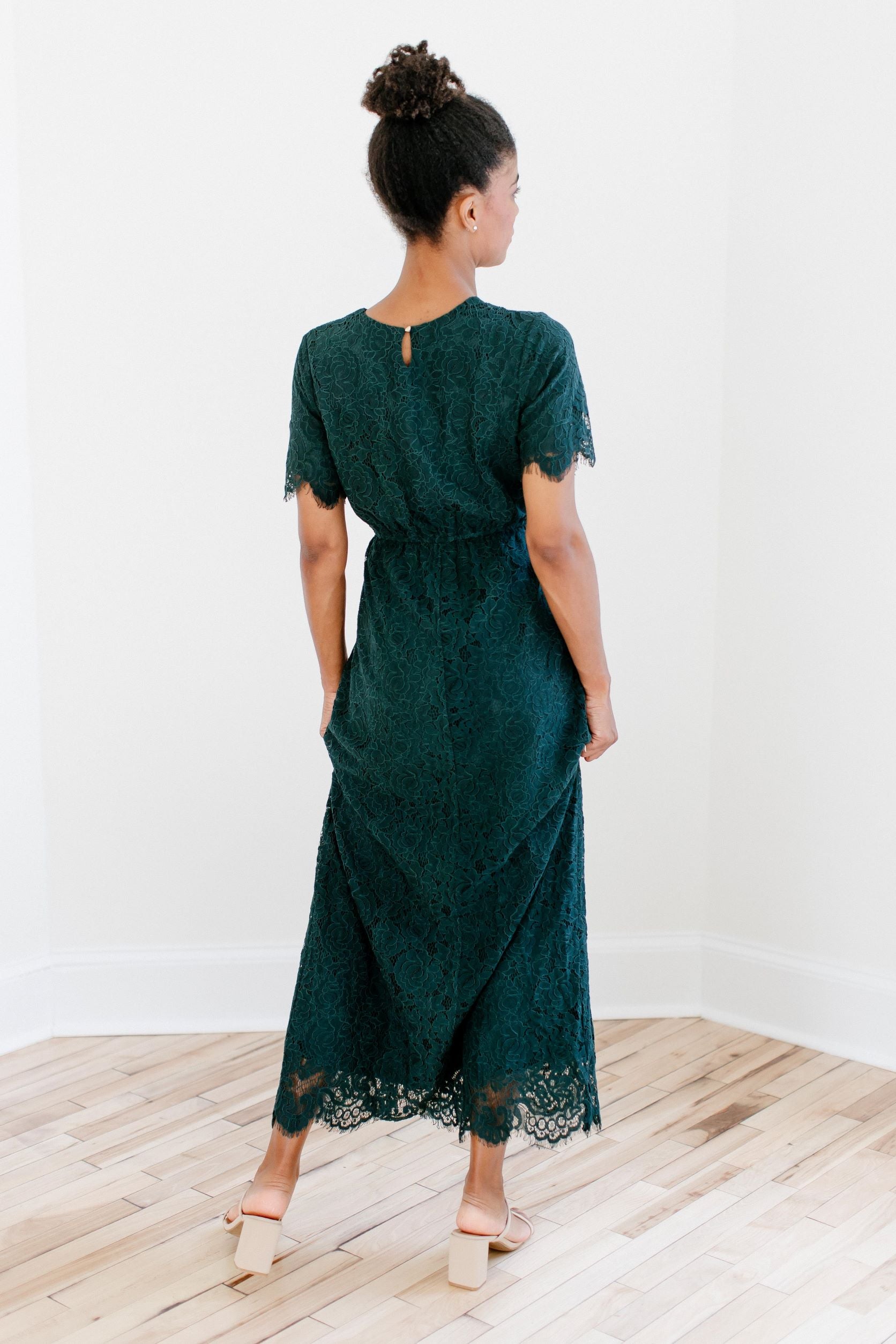 Free Spirit Lace Top Maxi Dress in Light Forest Green