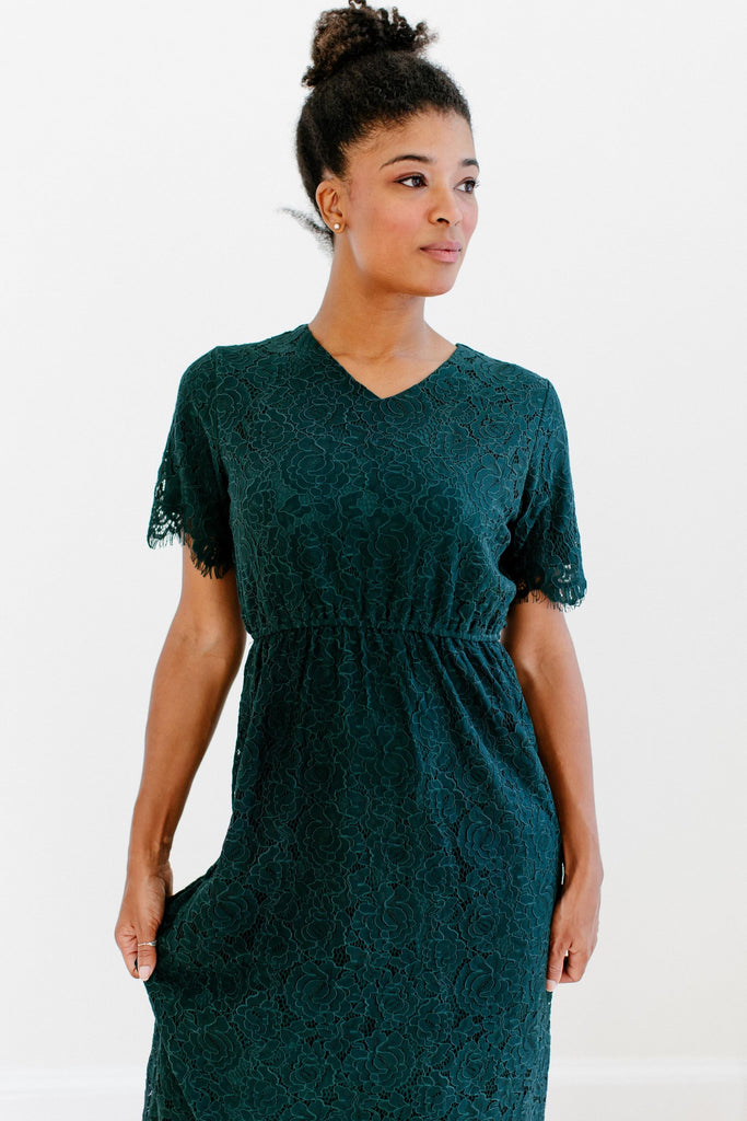 'Odessa' Lace Maxi Dress in Forest Green – The Main Street Exchange