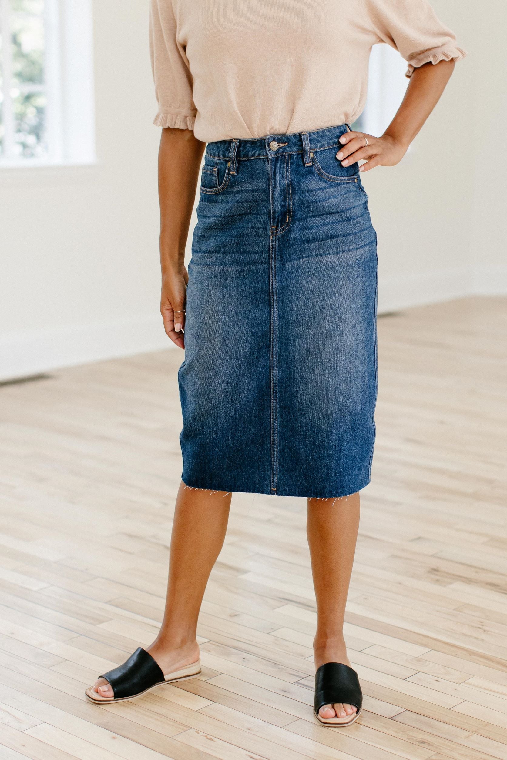 Rae' High-Waist Denim Skirt in Dark Wash – The Main Street Exchange