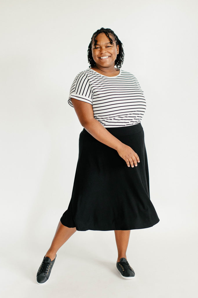 Plus 'Mae' Drop Shoulder Striped Top in White