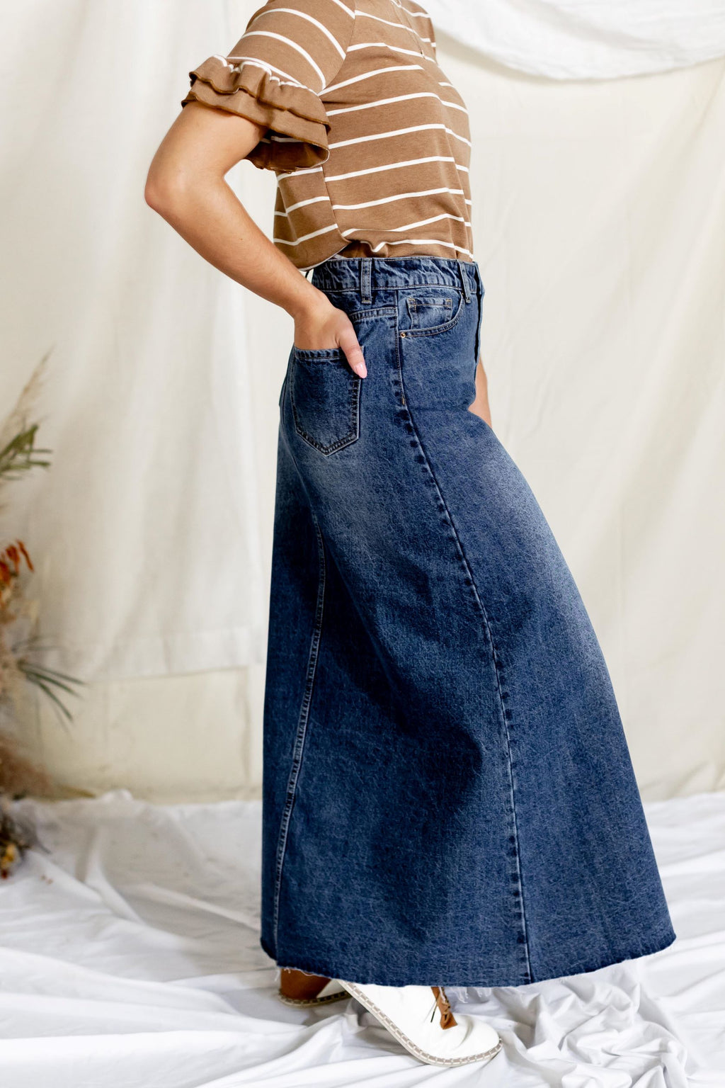 'Haven' Long Denim Skirt in Medium Wash FINAL SALE