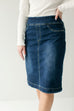 'Sara' Classic Knee Length Dark Denim Skirt