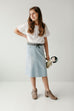 'Ava' Girl Knit Denim Skirt in Light Wash